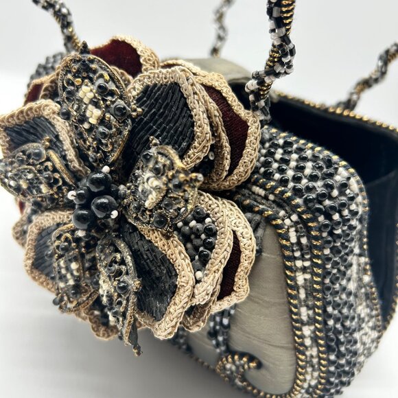 Mary Frances Dark Multi-Toned Vintage Beaded Floral Evening Clutch